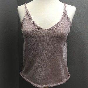 Rose gold metallic yarn crop top. Rave, festival